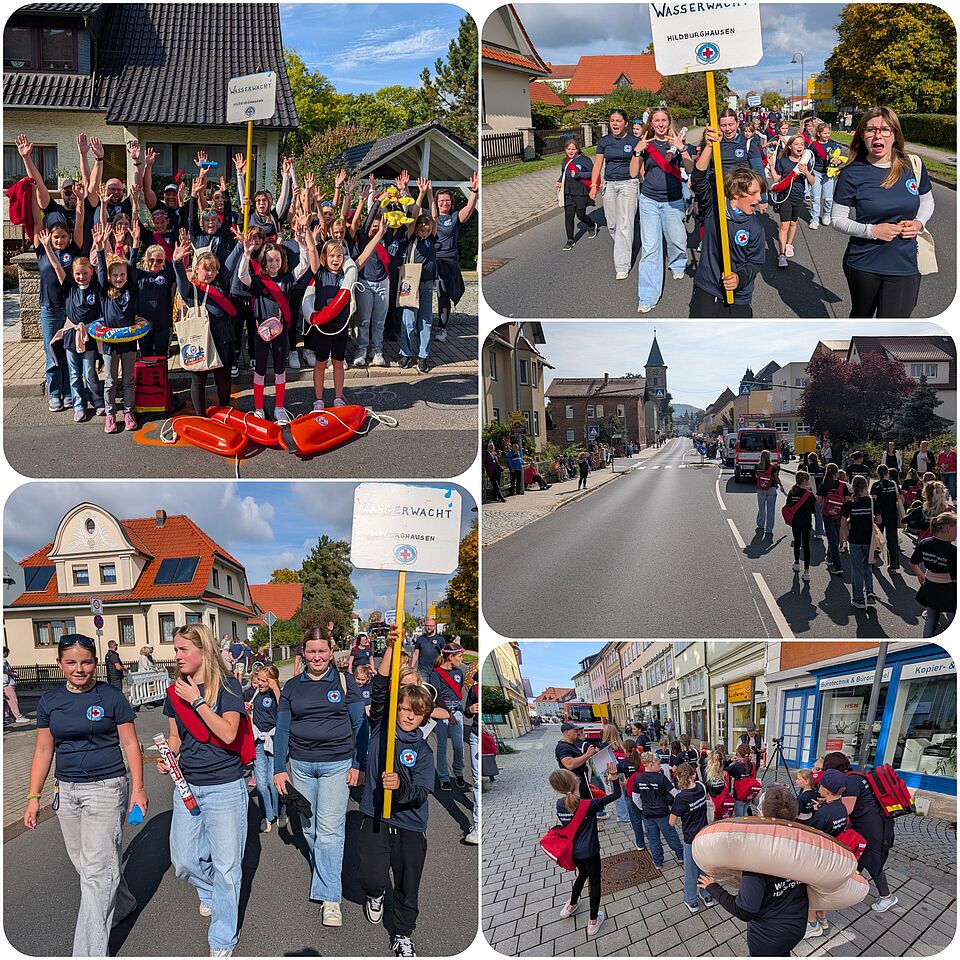 Umzug der Wasserwacht Hildburghausen. Collage aus mehreren Bildern. 